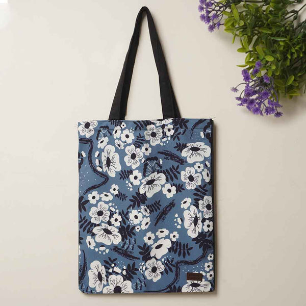 Blue Printed Floral Tote Bag - Uncommongifts.in